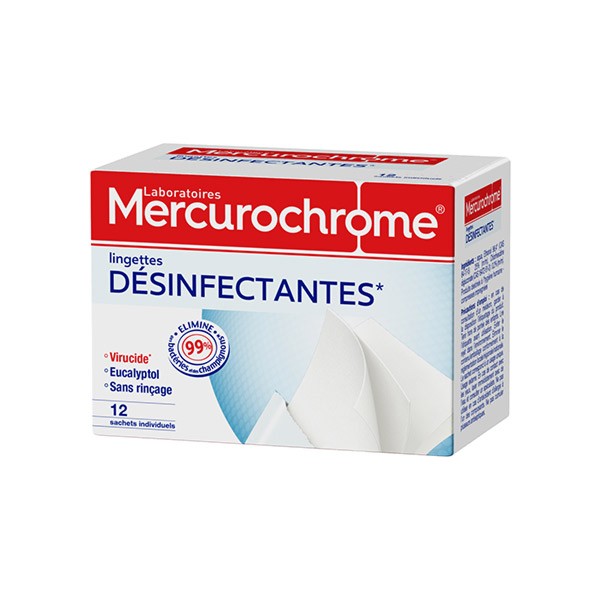Mercurochrome Lingettes Désinfectantes 12 sachets