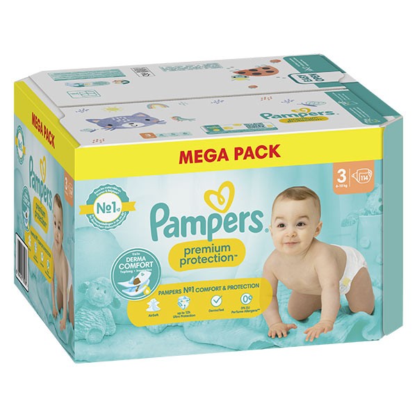 Pampers Couches Baby-Dry Taille 3 (6-10kg) Jusqu'à 12h Bien Au Sec