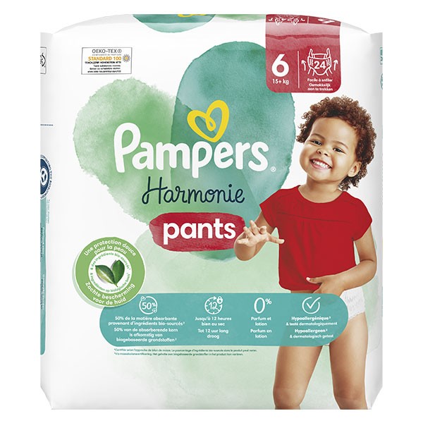 Pampers Couches-Culottes Harmonie Pants Taille 6 (15+ kg), 132  Couches-Culottes Bébé, Pack 1 Mois, 100% d'absorption Pampers & des  Ingrédients