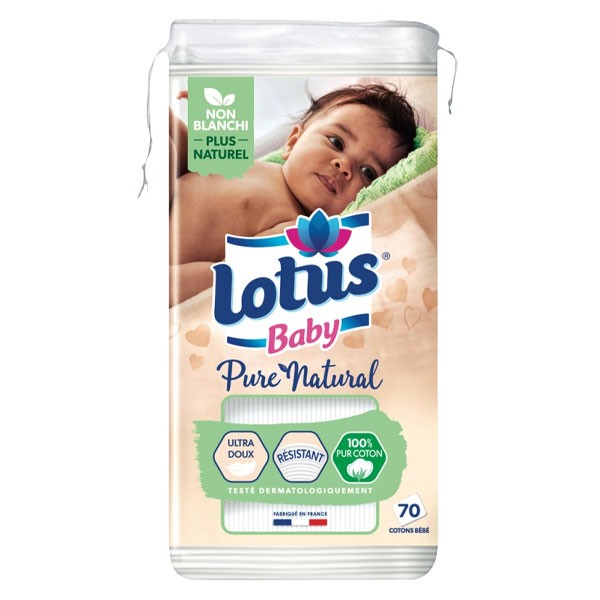 Lotus Baby Pure Natural Coton Non Blanchi 70 carrés | Pas cher
