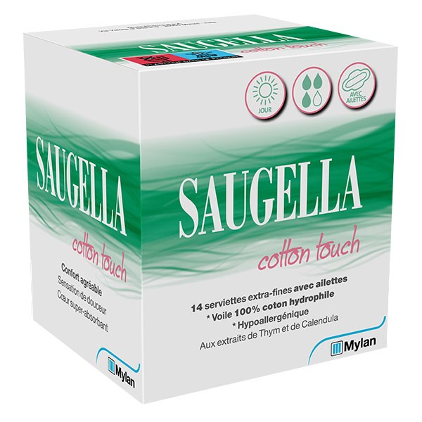 Saugella Cotton Touch Serviette Extra Fine avec Ailette Jour 14