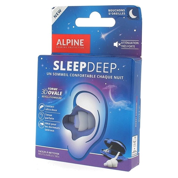 Alpine Sleep Deep Bouchons d'Oreilles Nuit Atténuation Très Forte Forme  Ovale
