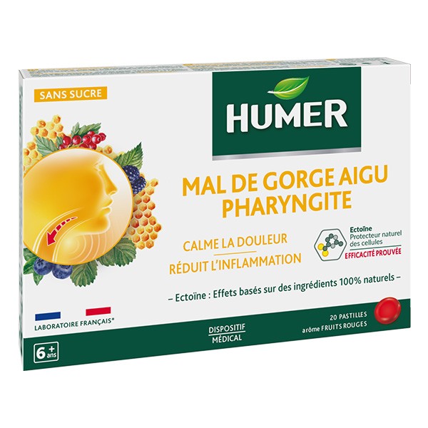 Acheter Humer Mal de Gorge Aigu Pharyngite 20 pastilles