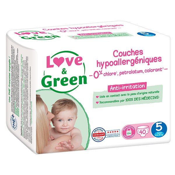 Couches T4+ (9-20kg) Hypoallergéniques Love and Green - La Fourche