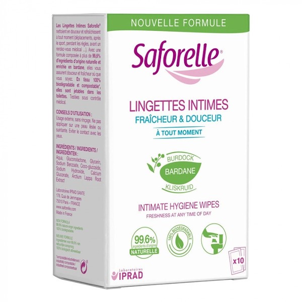 Saforelle Soin & Hygiène Lingettes Intimes Biodégradables Individuelles 10 sachets | Pas cher