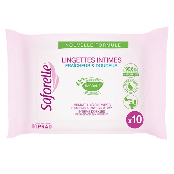 Saforelle Soin & Hygiène Lingettes Intimes Biodégradables Pocket 10 unités | Pas cher